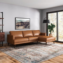 Lore  L-Shaped Genuine Leather Sectional In Tan Right Facing