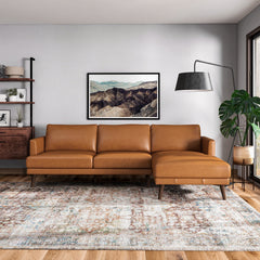 Lore  L-Shaped Genuine Leather Sectional In Tan Right Facing