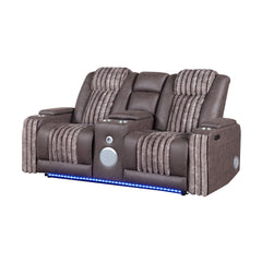Duran Brown Power Reclining loveseat with Power Headrest, LED and Bluetooth Speaker
