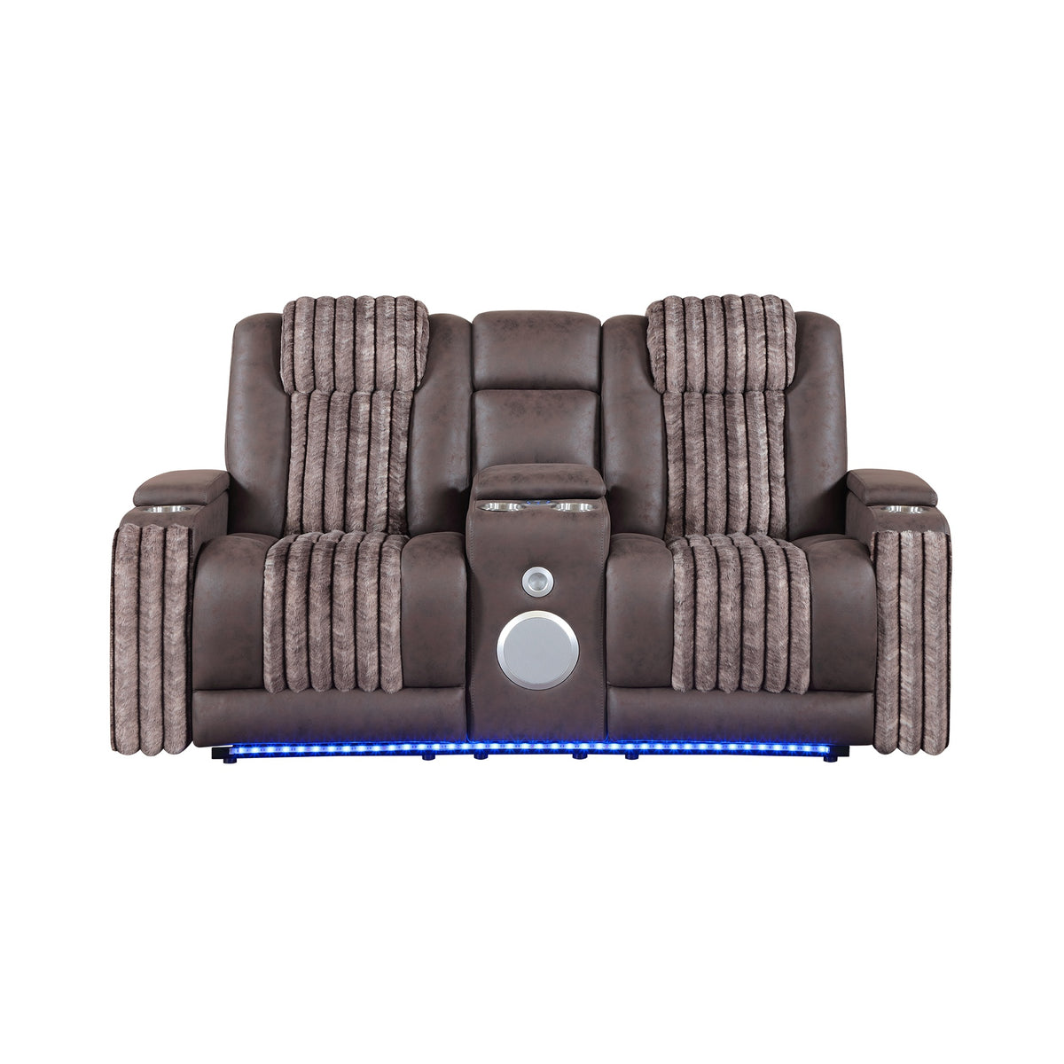 Duran Brown Power Reclining loveseat with Power Headrest, LED and Bluetooth Speaker