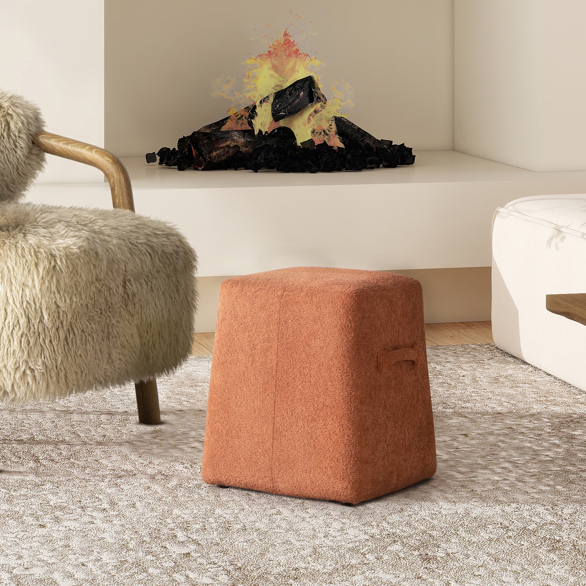 Clyde 14" Tapered Square Upholstered Ottoman, Spice Orange