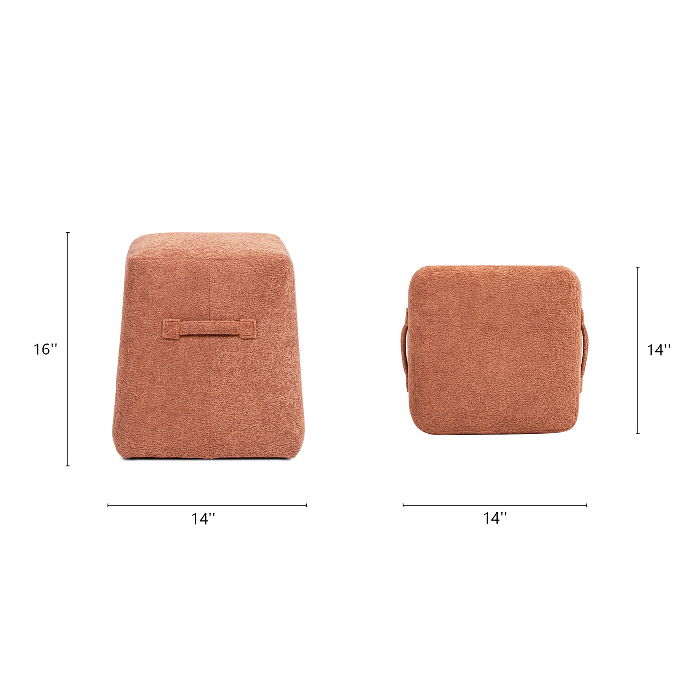 Clyde 14" Tapered Square Upholstered Ottoman, Spice Orange