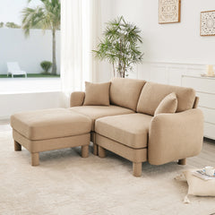 Boucle Fabric Sectional 2-seater Loveseat Sofa Couch With Distinctive Shell-shaped Armrests And Removable Ottoman,Cylindrical Legs Wrapped with Self-fabric,Coffee Color
