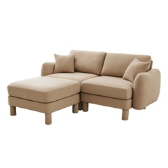 Boucle Fabric Sectional 2-seater Loveseat Sofa Couch With Distinctive Shell-shaped Armrests And Removable Ottoman,Cylindrical Legs Wrapped with Self-fabric,Coffee Color