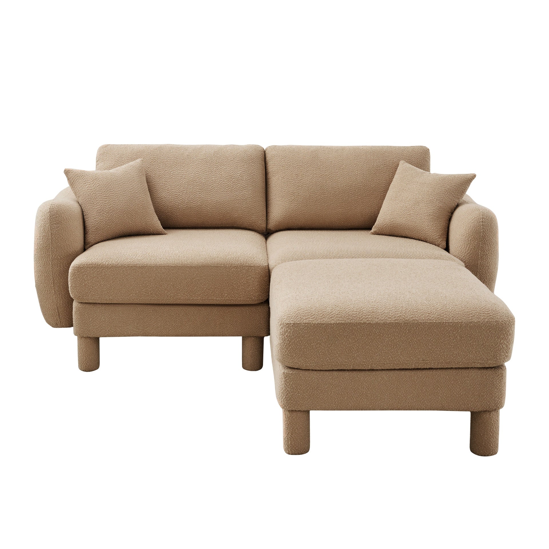 Boucle Fabric Sectional 2-seater Loveseat Sofa Couch With Distinctive Shell-shaped Armrests And Removable Ottoman,Cylindrical Legs Wrapped with Self-fabric,Coffee Color