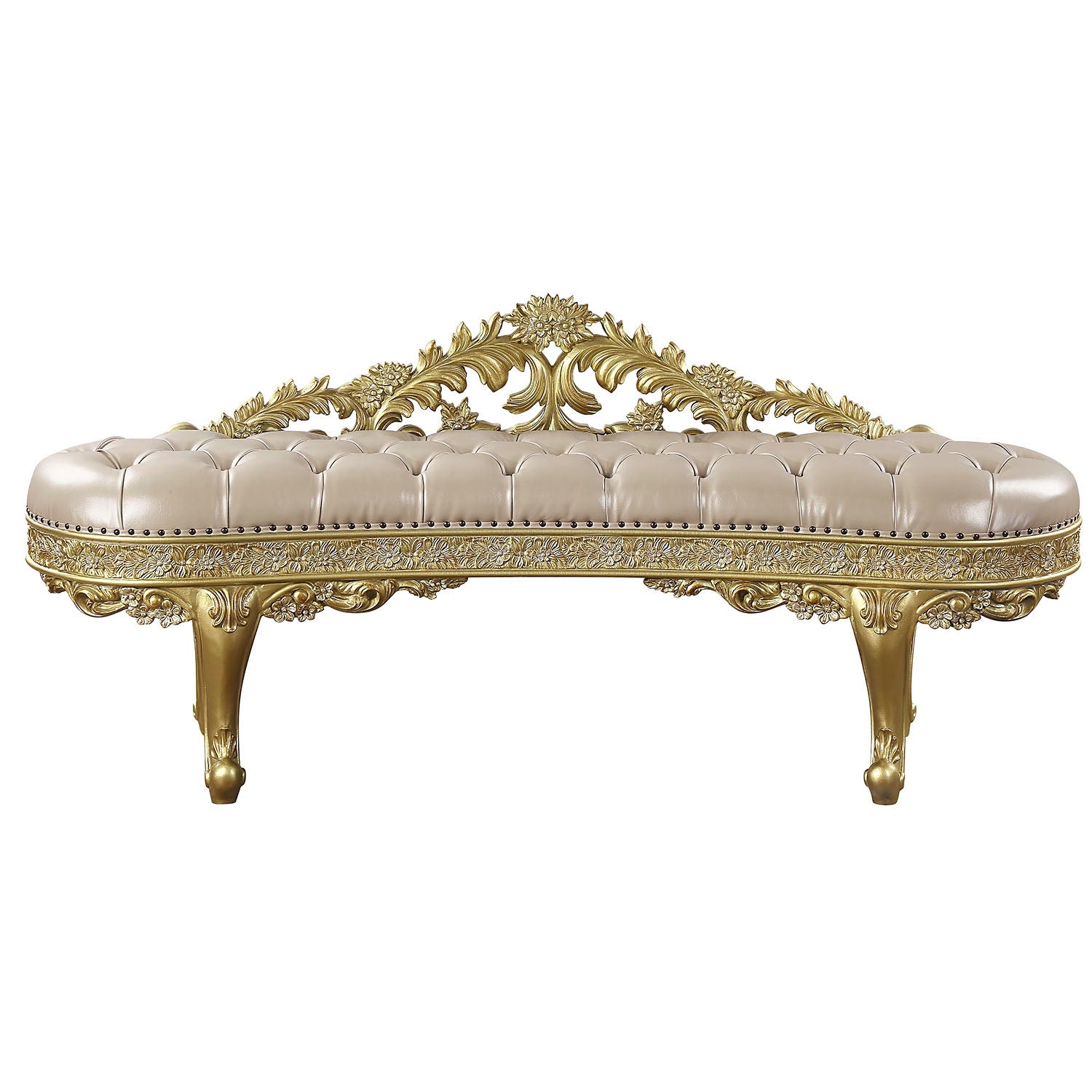 Cabriole  Light Gold Synthetic Leather & Gold Finish Bench