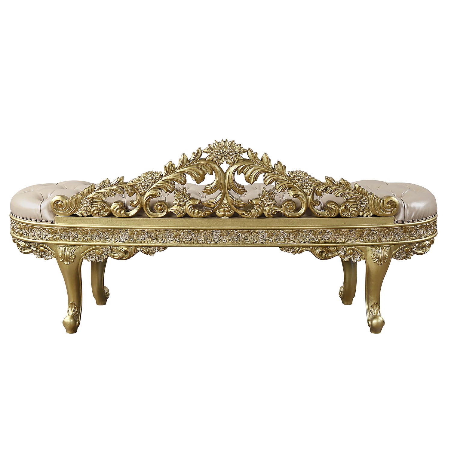 Cabriole  Light Gold Synthetic Leather & Gold Finish Bench