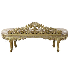 Cabriole  Light Gold Synthetic Leather & Gold Finish Bench