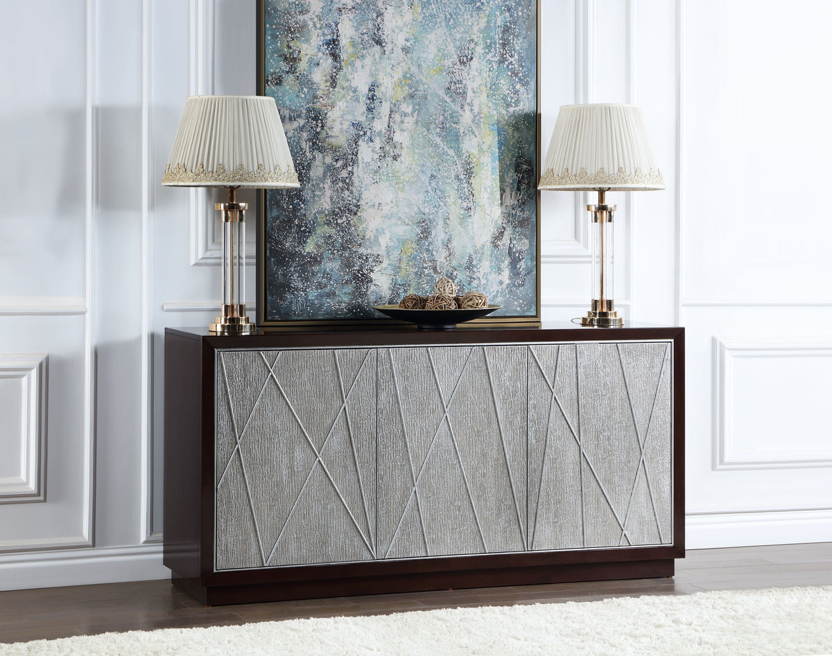 Geranio Metallic Silver & Walnut Finish Console Cabinet