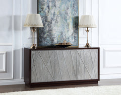 Geranio Metallic Silver & Walnut Finish Console Cabinet