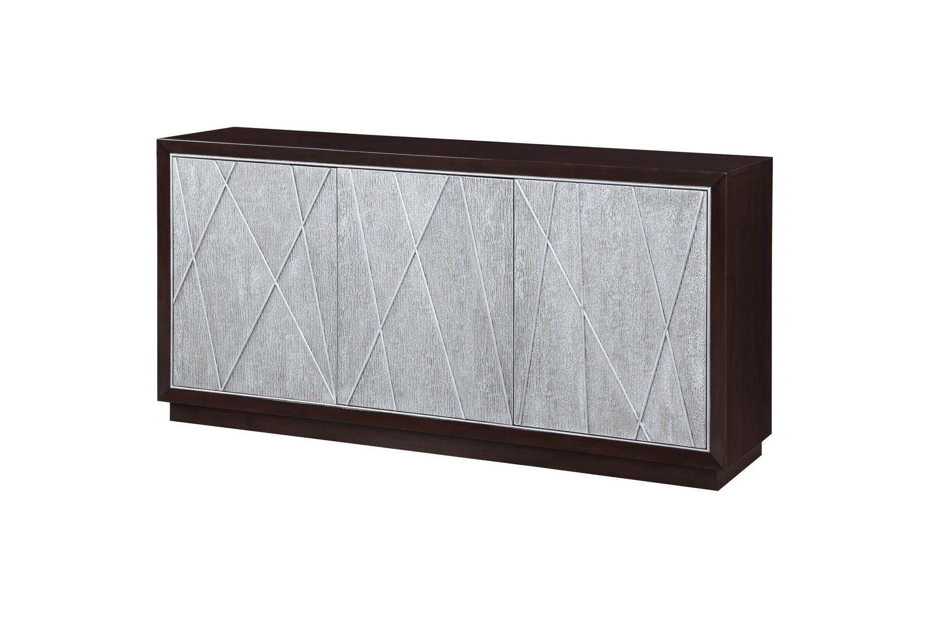 Geranio Metallic Silver & Walnut Finish Console Cabinet