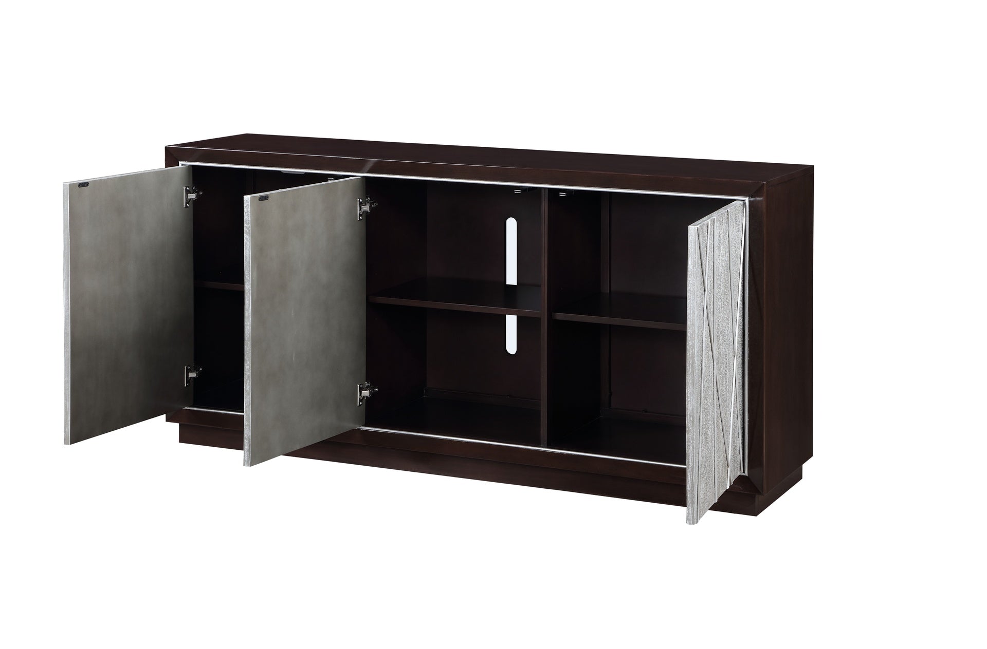 Geranio Metallic Silver & Walnut Finish Console Cabinet