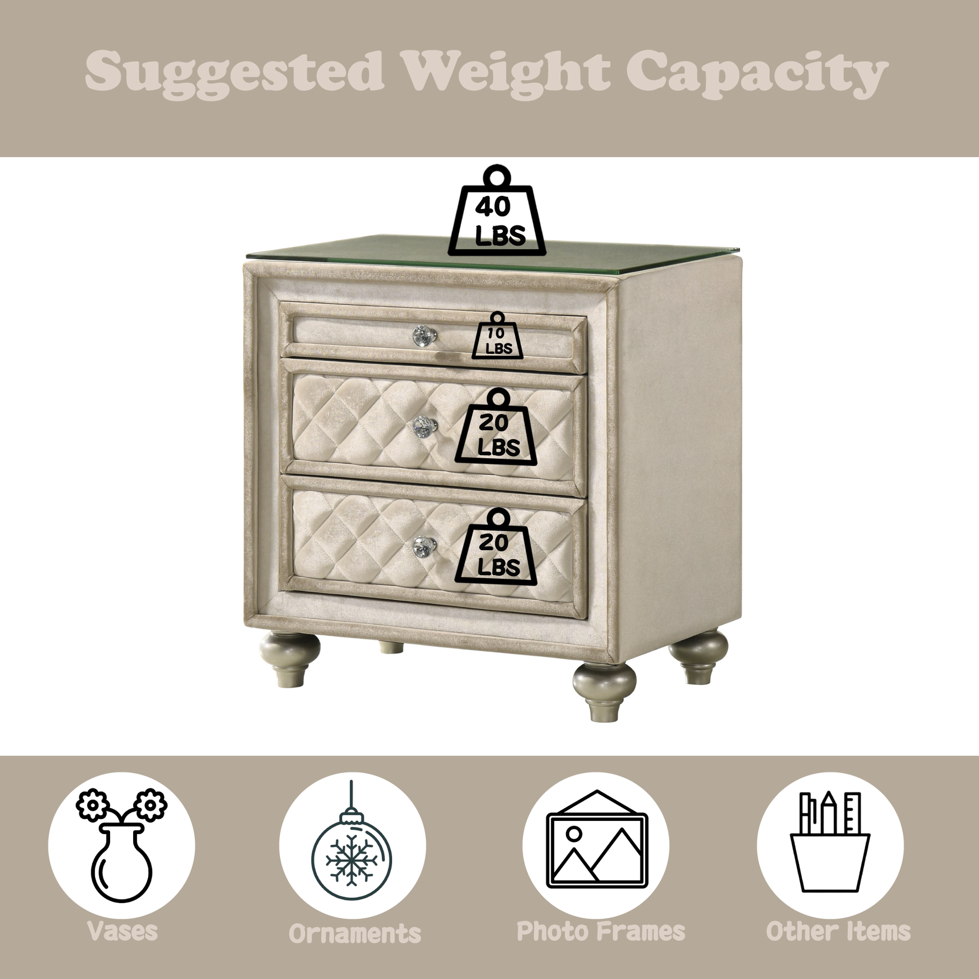 Lucienne Beige Velvet Nightstand