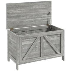 HOMCOM 30" Farmhouse Storage Chest, Lift Top Box Organizer with Safety Hinge to Open Up 100° for Bedroom, Entryway, Living Room, Gray Wood Grain
