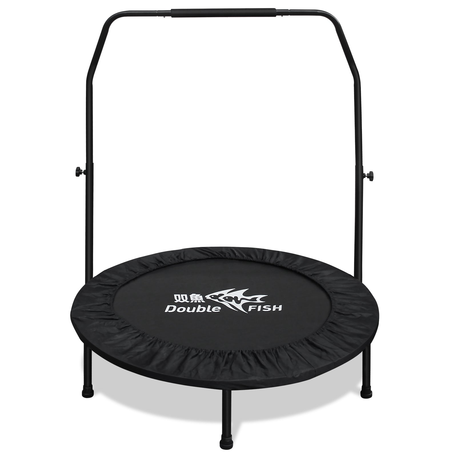 DOUBLE FISH High-Quality Adjustable Foam Handle 1 Mini Trampoline 48" - Supports Up To 400lbs, Black Rectangular Fitness Rebounder For Adults - Ideal For Indoor & Outdoor Workouts