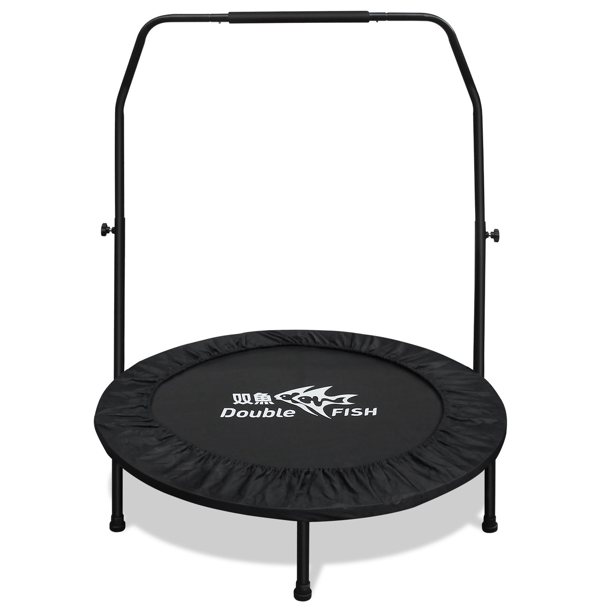 DOUBLE FISH High-Quality Adjustable Foam Handle 1 Mini Trampoline 48" - Supports Up To 400lbs, Black Rectangular Fitness Rebounder For Adults - Ideal For Indoor & Outdoor Workouts