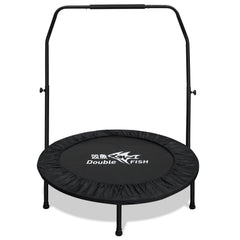 DOUBLE FISH High-Quality Adjustable Foam Handle 1 Mini Trampoline 48" - Supports Up To 400lbs, Black Rectangular Fitness Rebounder For Adults - Ideal For Indoor & Outdoor Workouts