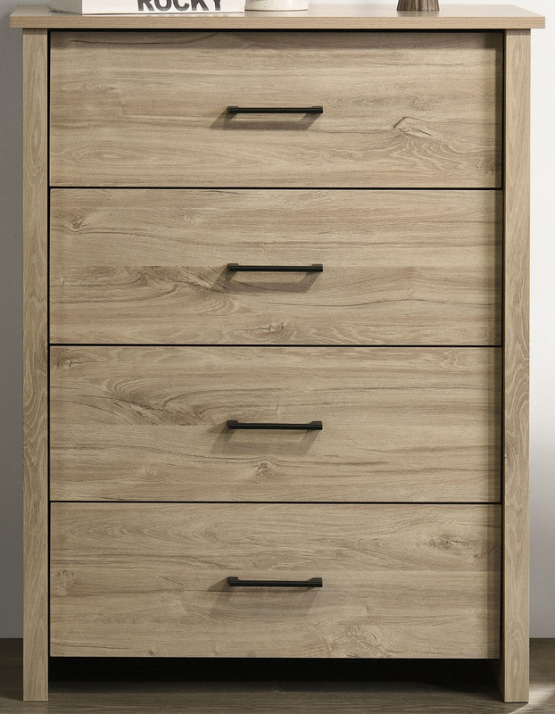 Seraphiel 32"W Light Oak Finish 4-Drawer Chest with Black Handles