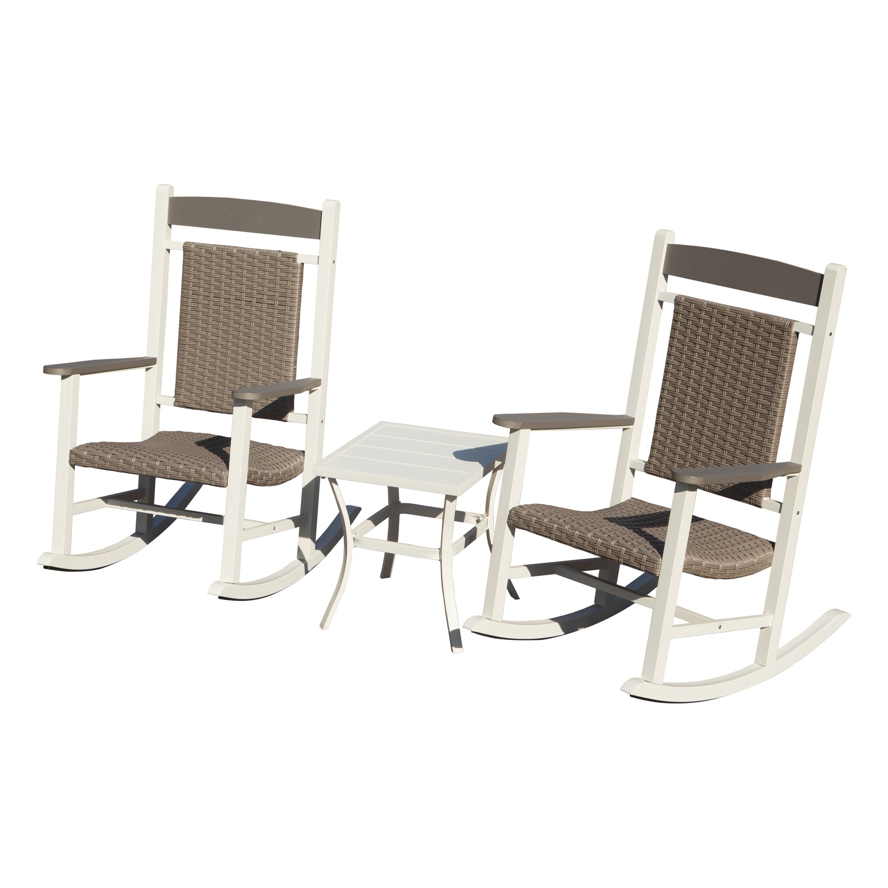 Outdoor Rocking Chairs Set of 3, Durable HDPE Patio Oversized Rockers for Adults, Wicker Rocking Chair with 380lbs Support, Weather-Resistant