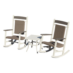 Outdoor Rocking Chairs Set of 3, Durable HDPE Patio Oversized Rockers for Adults, Wicker Rocking Chair with 380lbs Support, Weather-Resistant