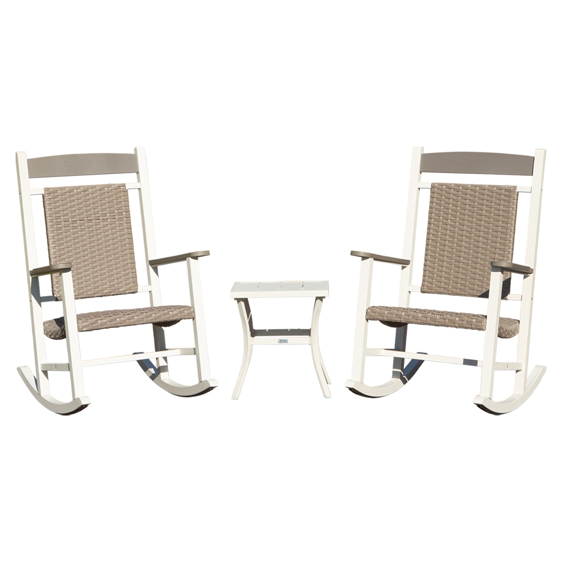 Outdoor Rocking Chairs Set of 3, Durable HDPE Patio Oversized Rockers for Adults, Wicker Rocking Chair with 380lbs Support, Weather-Resistant