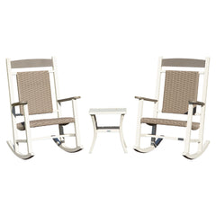 Outdoor Rocking Chairs Set of 3, Durable HDPE Patio Oversized Rockers for Adults, Wicker Rocking Chair with 380lbs Support, Weather-Resistant
