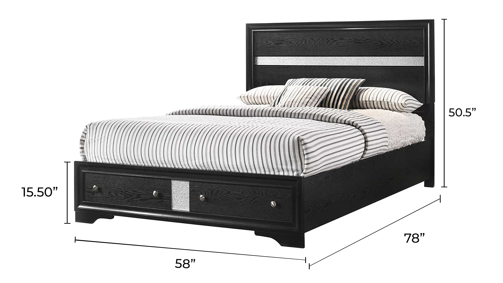 Traditional Style Full Size Storage Bed made with Wood in Black