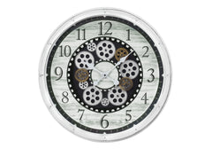 Clocks, 20" Round, Gear Mechanism, Wall Clock, Antique White, Transitional