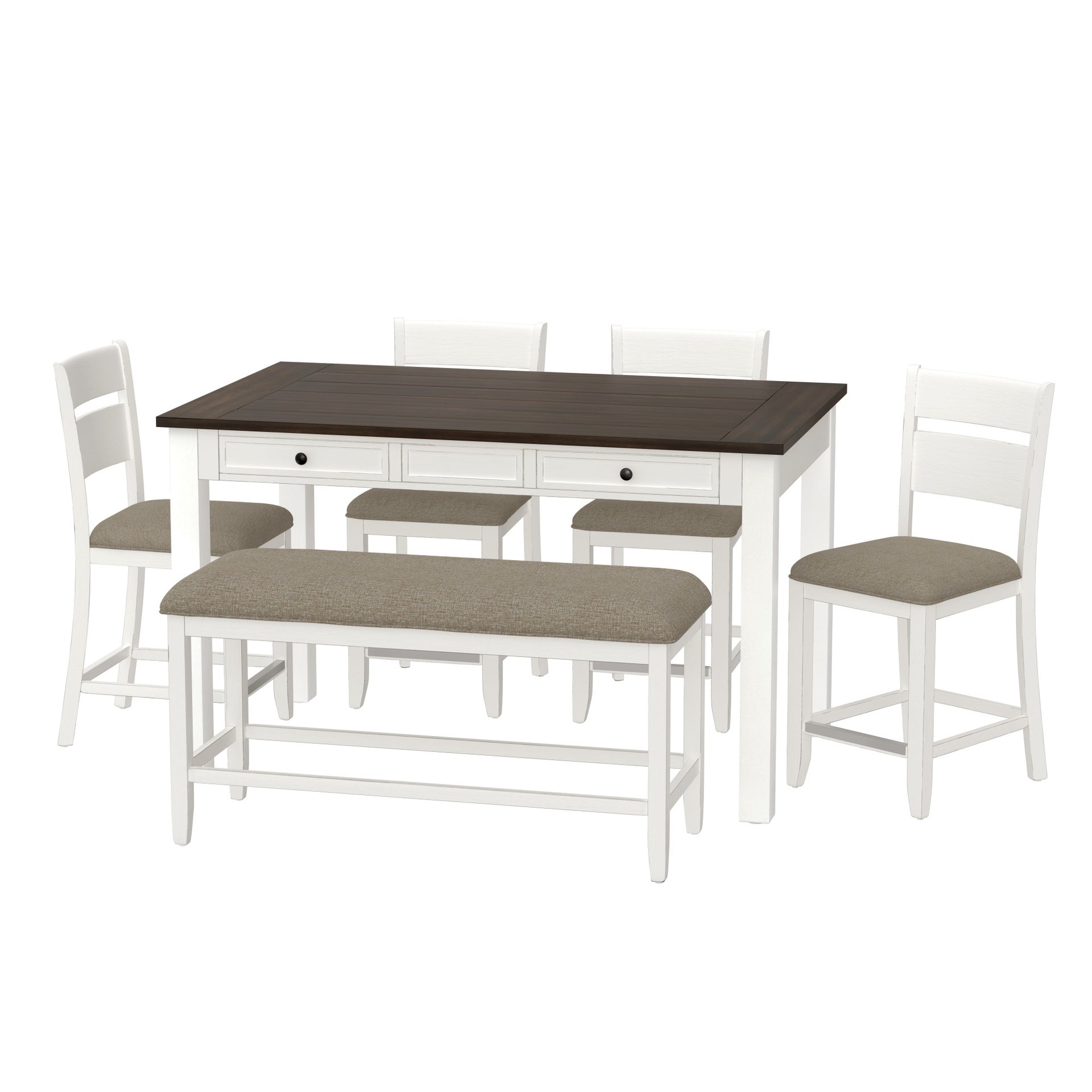 Brown And White 6 Piece Gathering Dining Set