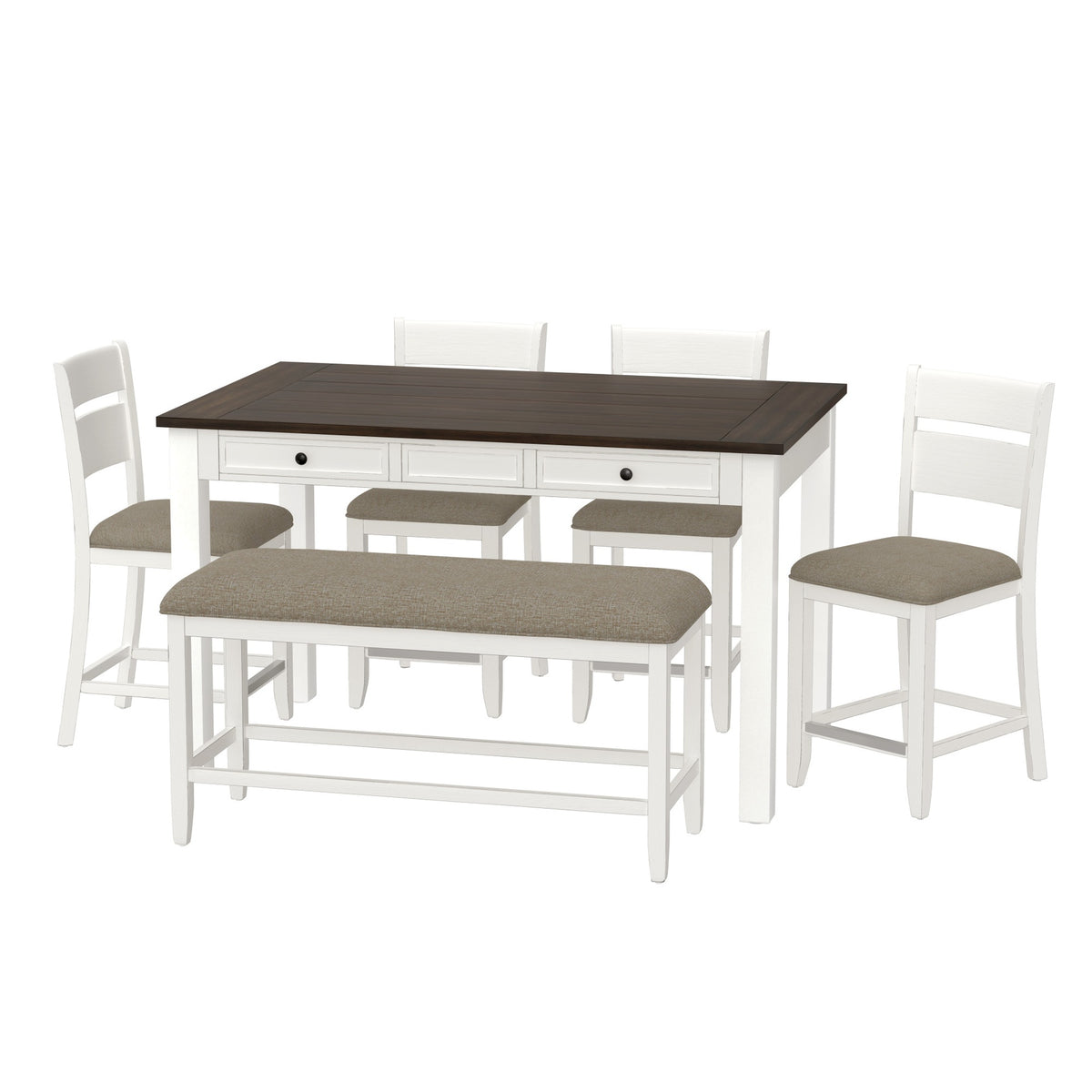 Brown And White 6 Piece Gathering Dining Set