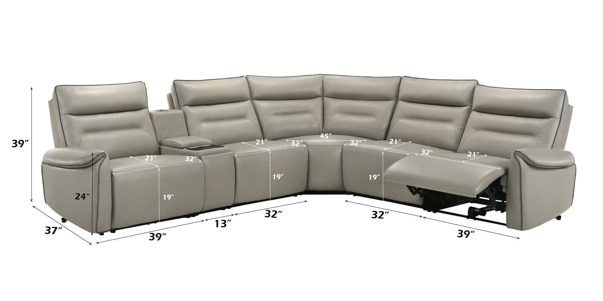 Jayke Top Grain Leather Match Power Motion Sectional Sofa, with Reading Lamp, Cupholder with Lights, Heat& Cooling Function, Wireless Charger with Type A&C Charging Port, Power Switch with USB Port