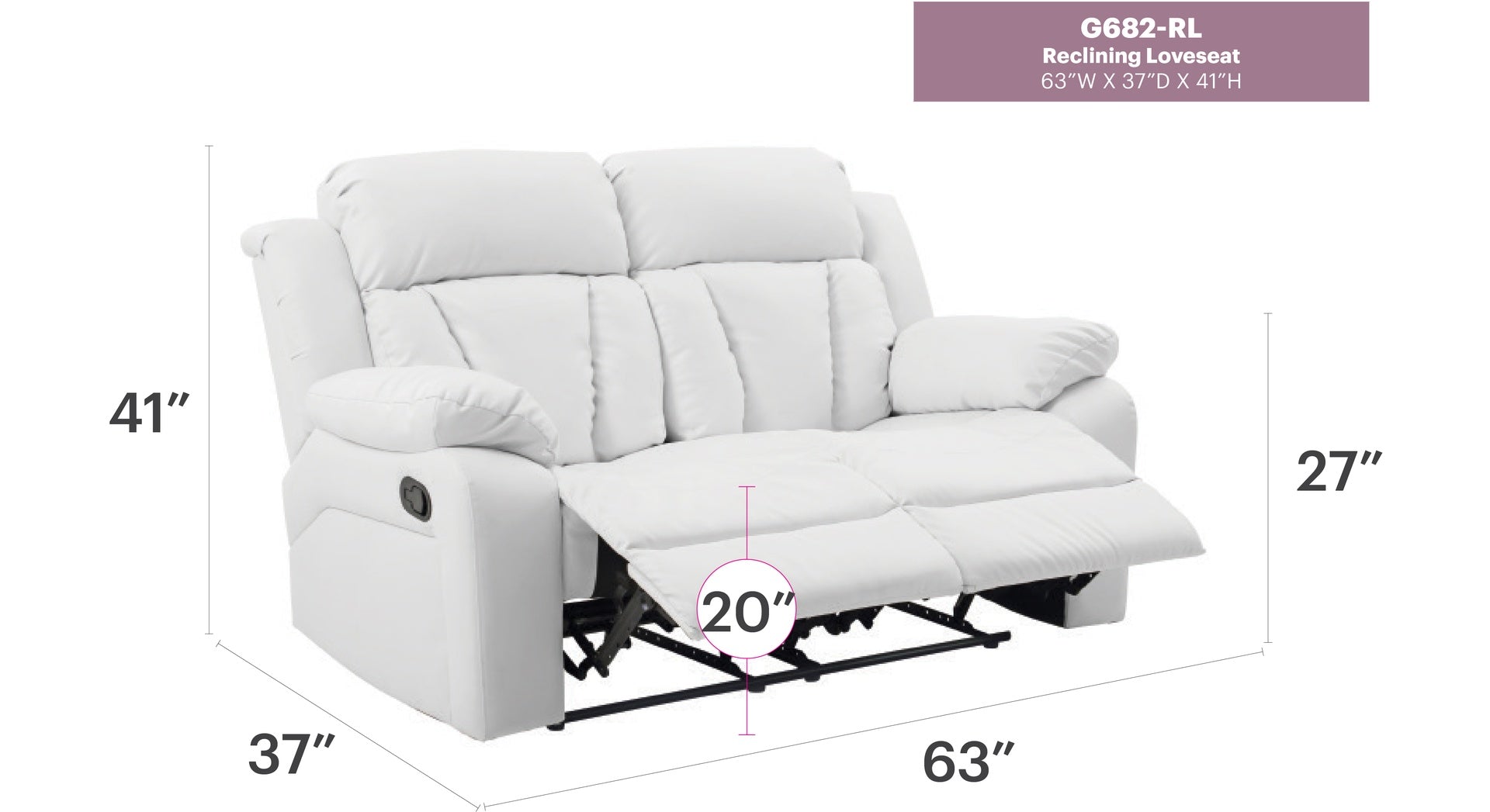 Glory Furniture Daria G682-RL Reclining Love seat , WHITE