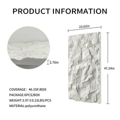 3D Faux Stone Wall Panels, 6 PCS PU Wainscoting Panel for Interior Wall Decor, Flame-resistant & Lightweight & Waterproof , for TV Wall, Office, Living Room,  47.24" × 23.62"(Rock Stone)(White Marble)