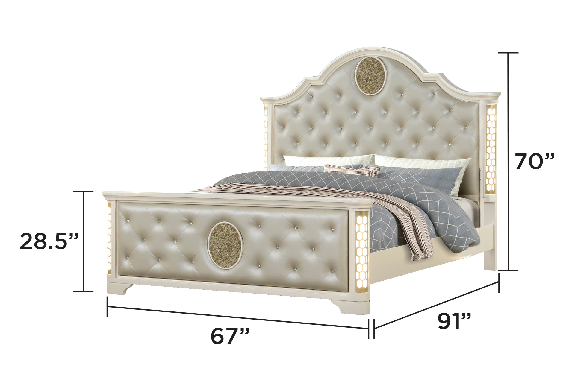 jasmine Queen 4 Pc Unique LED Bedroom Set made with Wood in Beige(NJ INVENTORY)