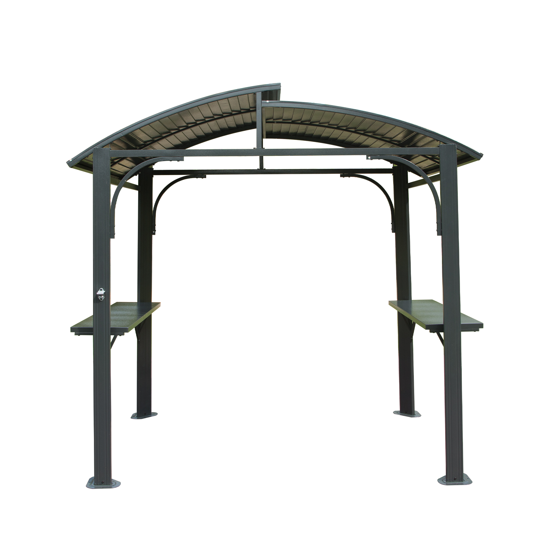 8x5FT  Arc Roof, Grill Canopy for Outdoor Grill w/Double Galvanized Steel Roof and 2 Side Shelves, BBQ Gazebo Grill Tent for Patio Garden Backyard, Grey