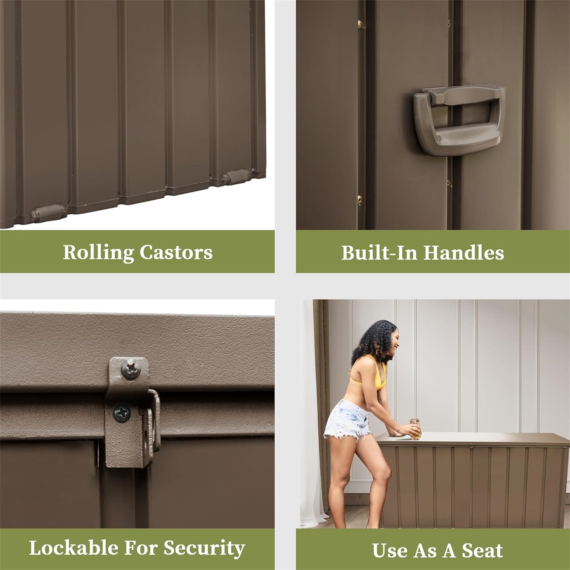 150 Gallon Outdoor Storage Deck Box Waterproof, Large Patio Storage Bin for Outside Cushions, Throw Pillows, Garden Tools, Lockable, Resin bottom (Dark Brown)
