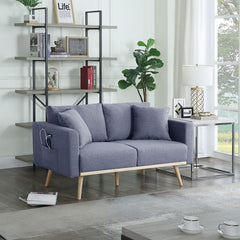 Elio 56.5"W Dark Gray Linen Fabric Loveseat with USB Charging Ports Pockets & Pillows