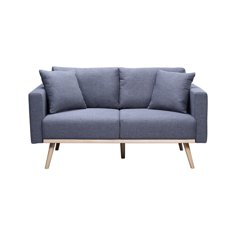 Elio 56.5"W Dark Gray Linen Fabric Loveseat with USB Charging Ports Pockets & Pillows