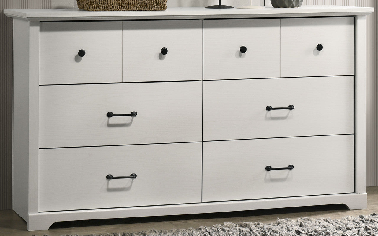 Elettra 57"W White 6-Drawer Dresser with Black Handles