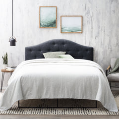 Everlane Home Curved Mid-Rise Upholstered Headboard with Button Tufting, King, Slate