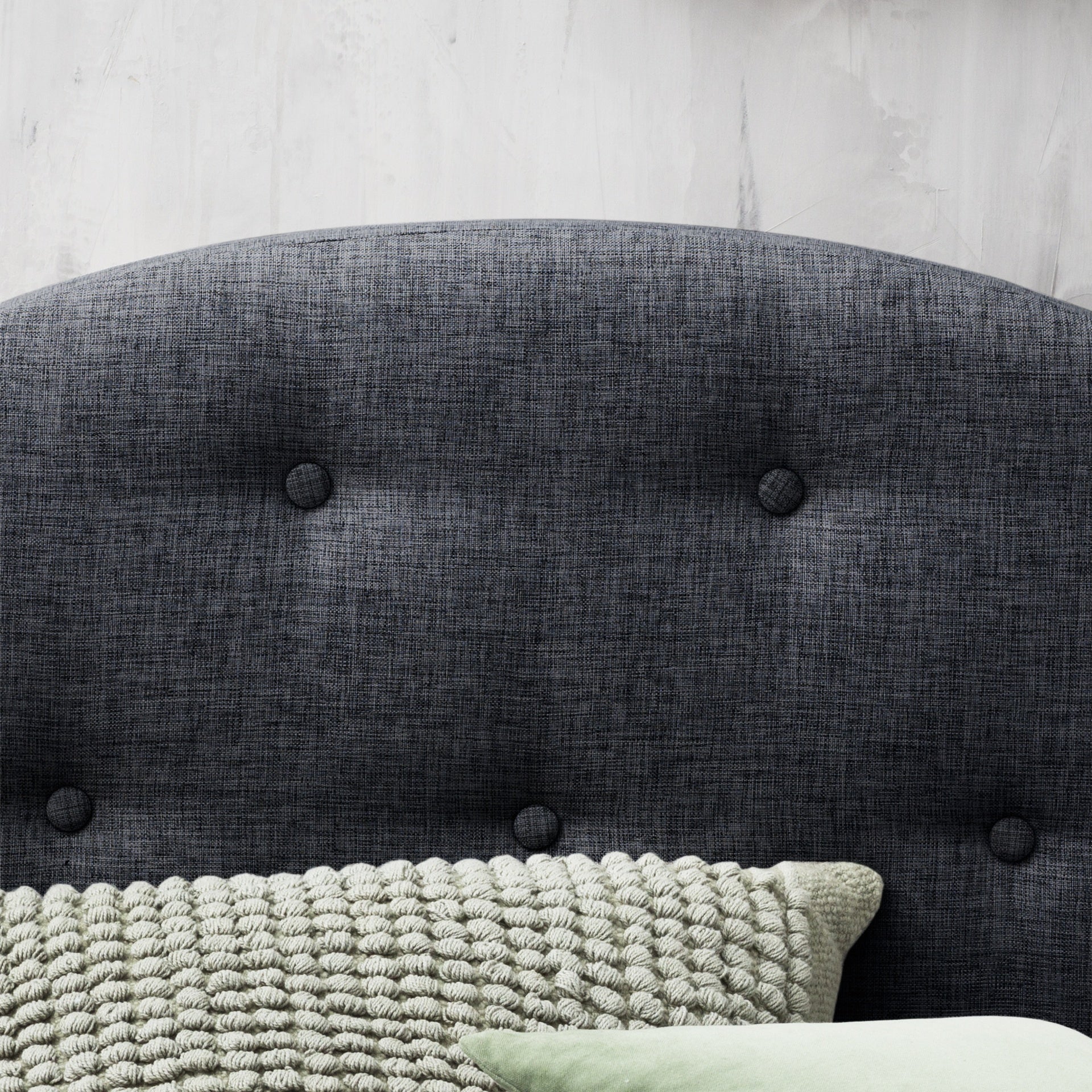 Everlane Home Curved Mid-Rise Upholstered Headboard with Button Tufting, King, Slate