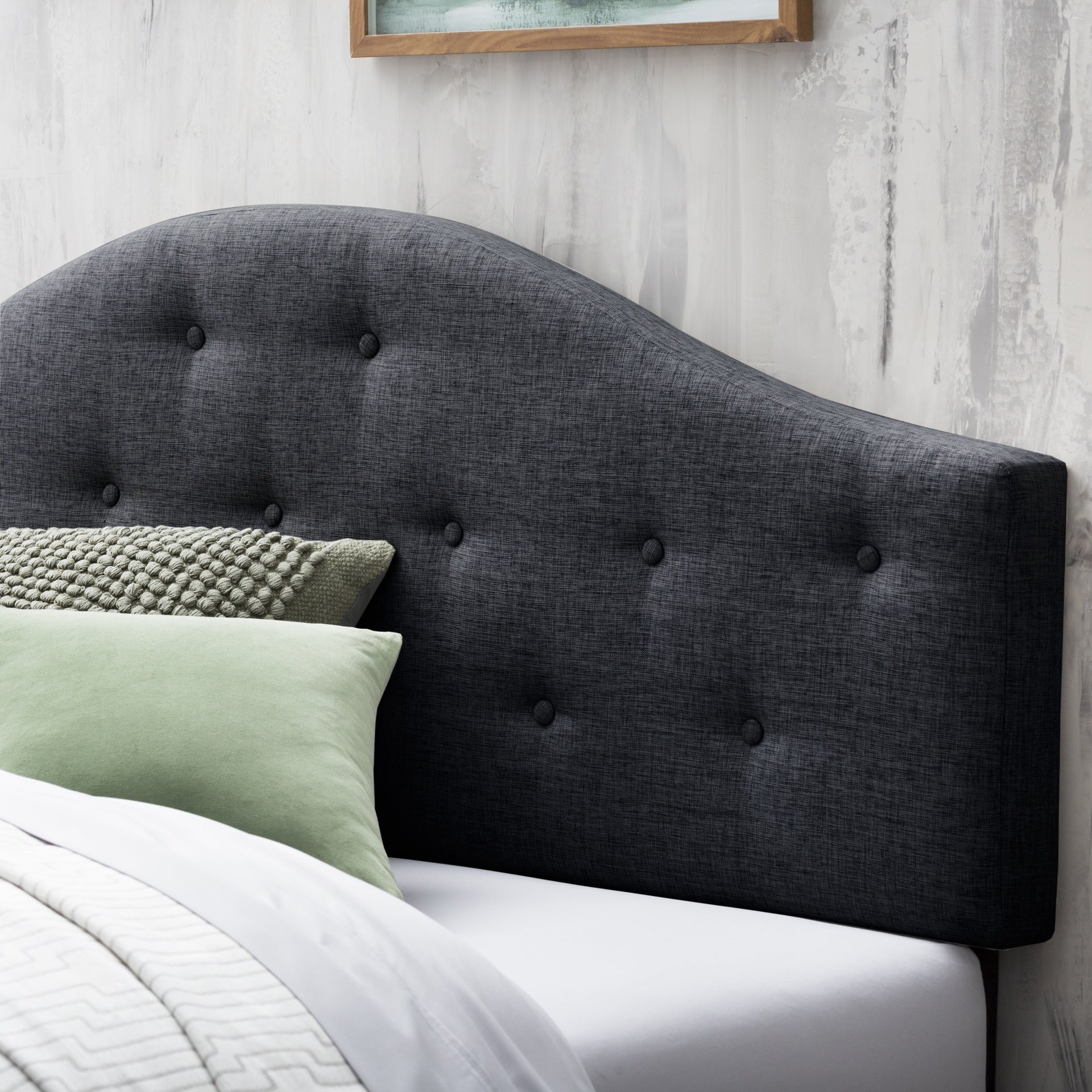 Everlane Home Curved Mid-Rise Upholstered Headboard with Button Tufting, King, Slate