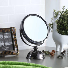 5.5" Diameter Chrome Make-Up Mirror, x5 magnification, Black finish