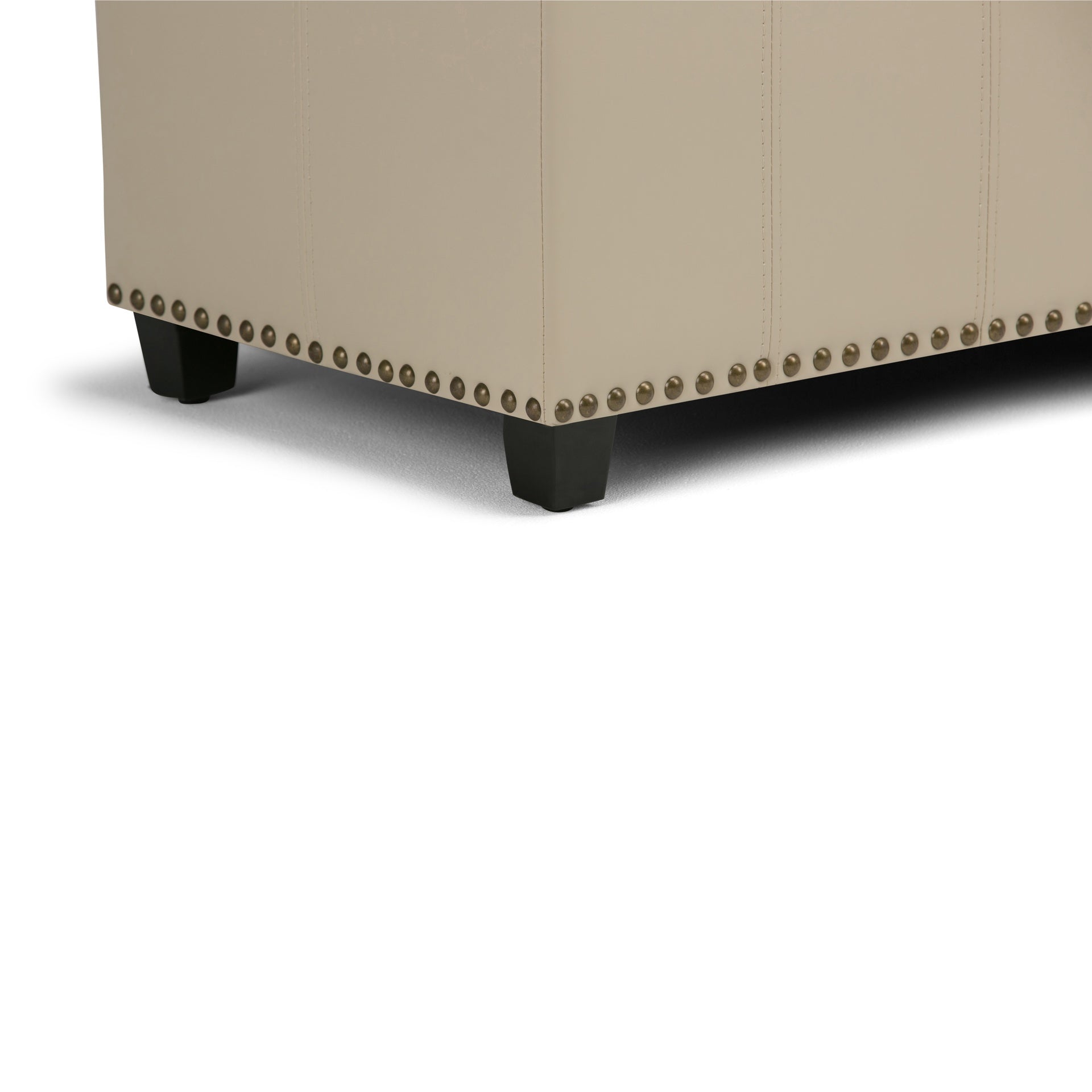 Amelia 33 inch Wide Storage Ottoman Bench in Satin Cream Vegan Leather