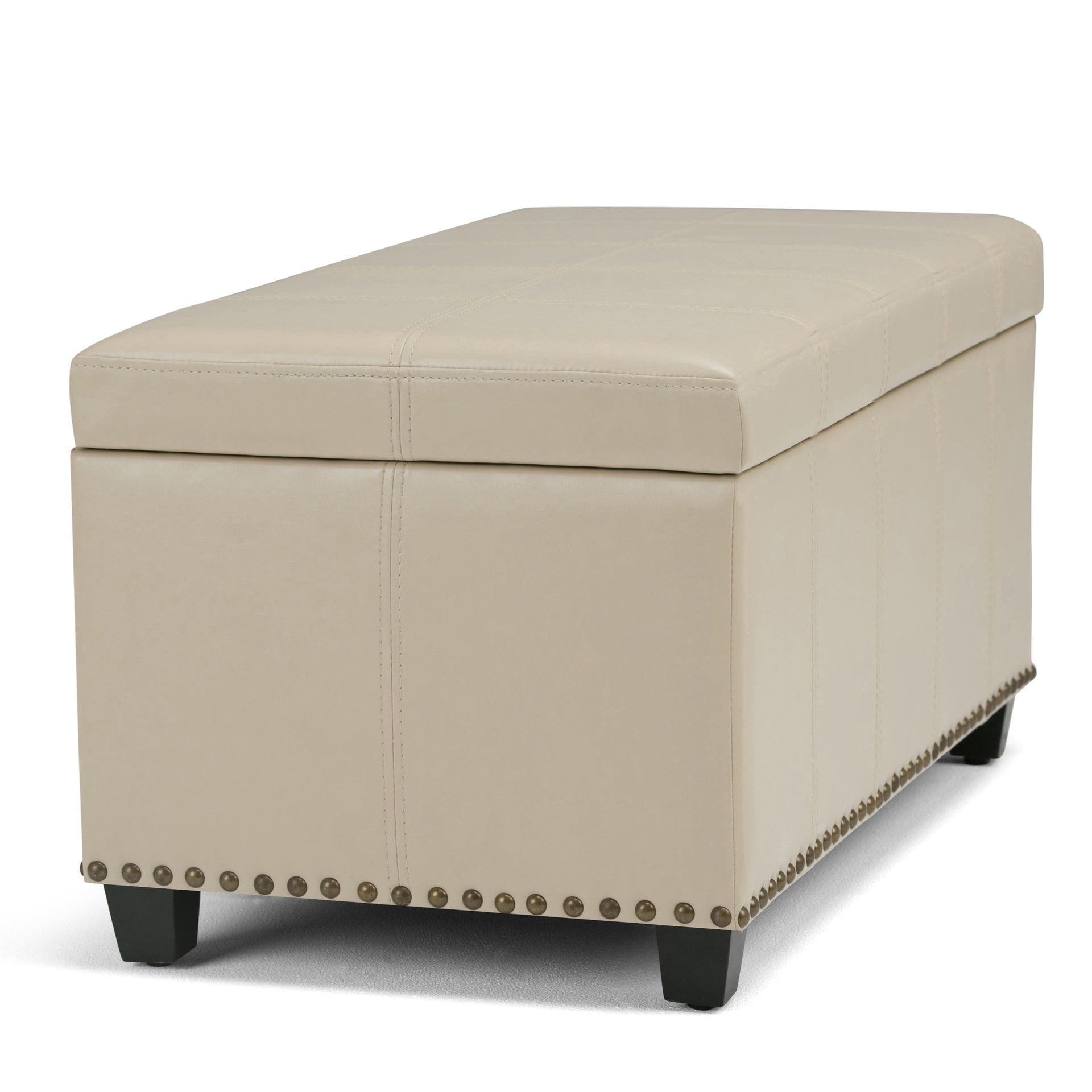 Amelia 33 inch Wide Storage Ottoman Bench in Satin Cream Vegan Leather
