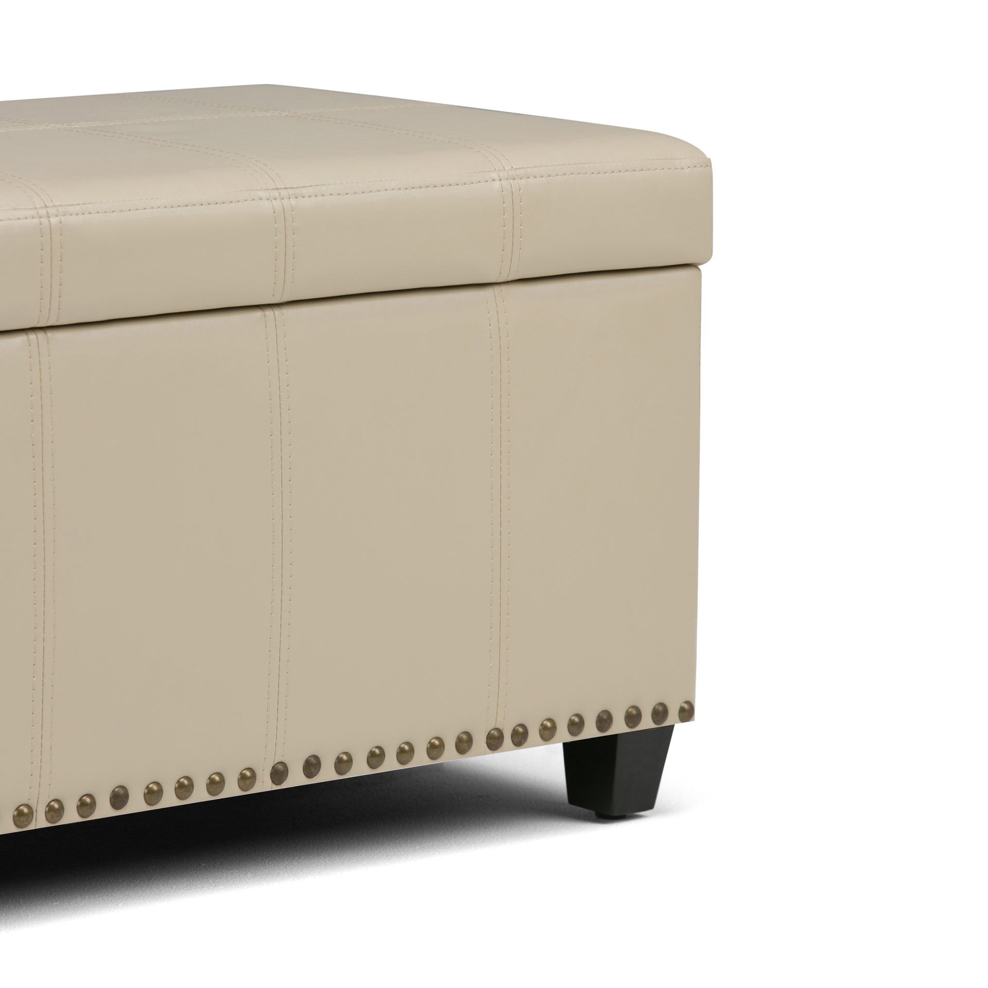 Amelia 33 inch Wide Storage Ottoman Bench in Satin Cream Vegan Leather