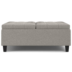Harrison 40 inch Wide Large Square Coffee Table Storage Ottoman in Cloud Grey Linen Look Fabric