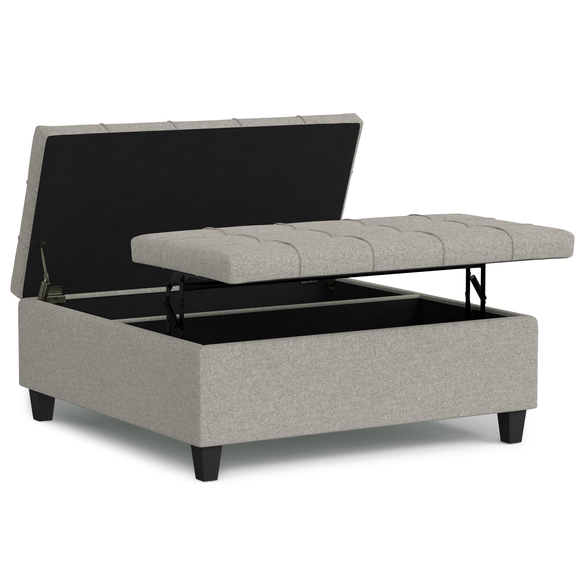 Harrison 40 inch Wide Large Square Coffee Table Storage Ottoman in Cloud Grey Linen Look Fabric
