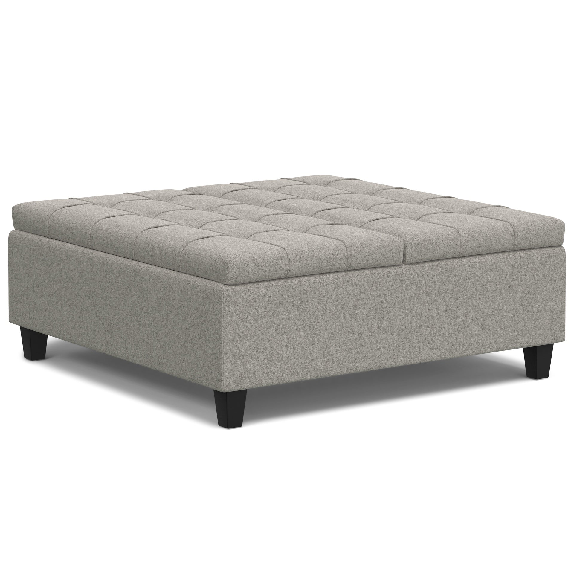 Harrison 40 inch Wide Large Square Coffee Table Storage Ottoman in Cloud Grey Linen Look Fabric