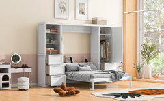 Queen Size Murphy Bed Wall Bed with Closet ,Drawers and Shelves,White(OLD SKU :LP000865AAK)
